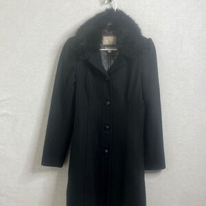 Banana Republic Wool Coat Faux Fur Collar Italian Fabric Black Coat Size S